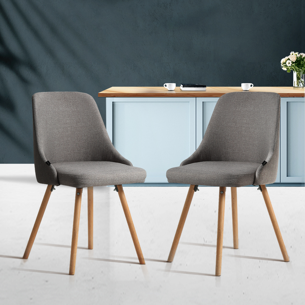 Artiss Kalmar Fabric Dining Chairs, Single or Set of 2, Grey