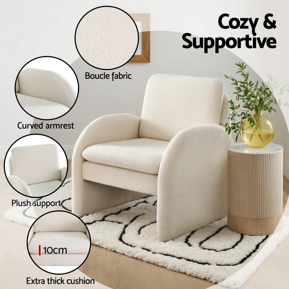 Artiss Curved Arm Boucle Armchair in 2 Colours view 5