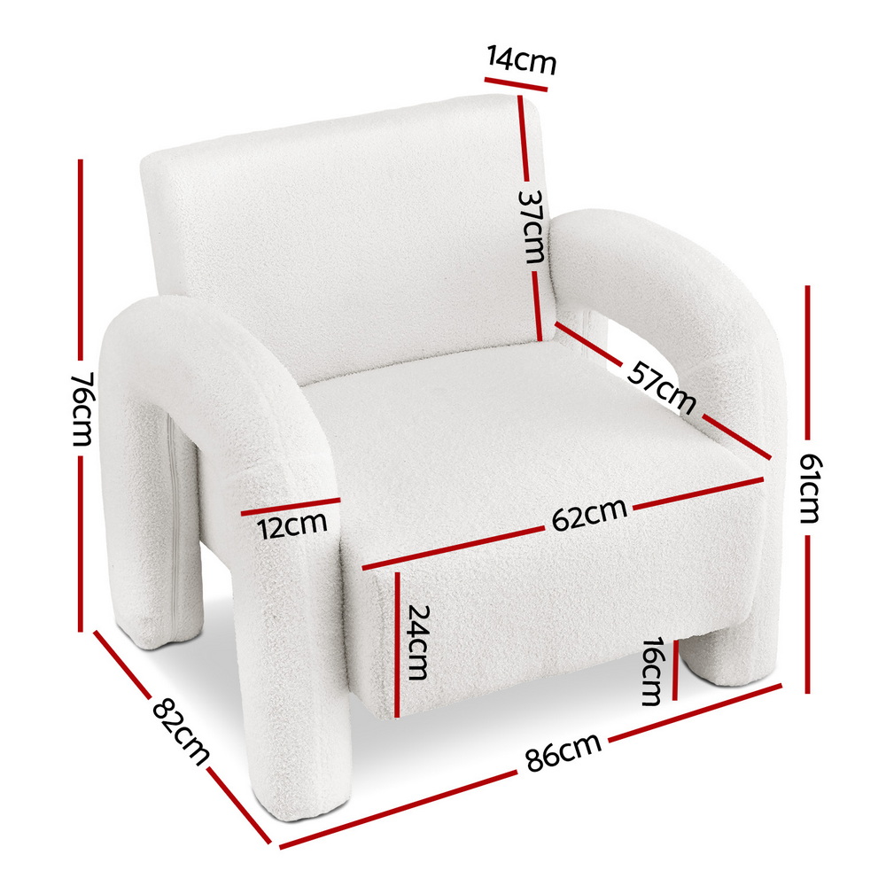 Artiss Curved Seat Boucle Armchair White view 3