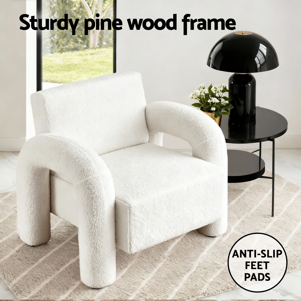Artiss Curved Seat Boucle Armchair White view 5