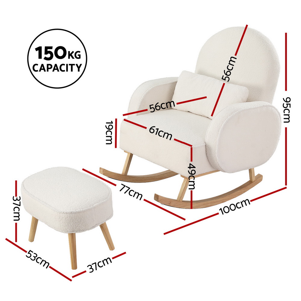 Artiss Nursing Rocking Armchair with Ottoman, White view 2