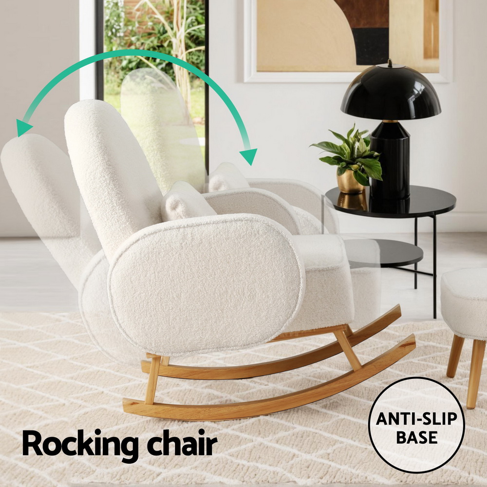 Artiss Nursing Rocking Armchair with Ottoman, White view 4