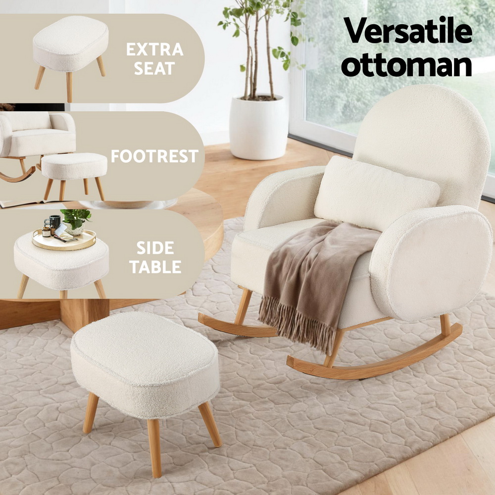 Artiss Nursing Rocking Armchair with Ottoman, White view 5