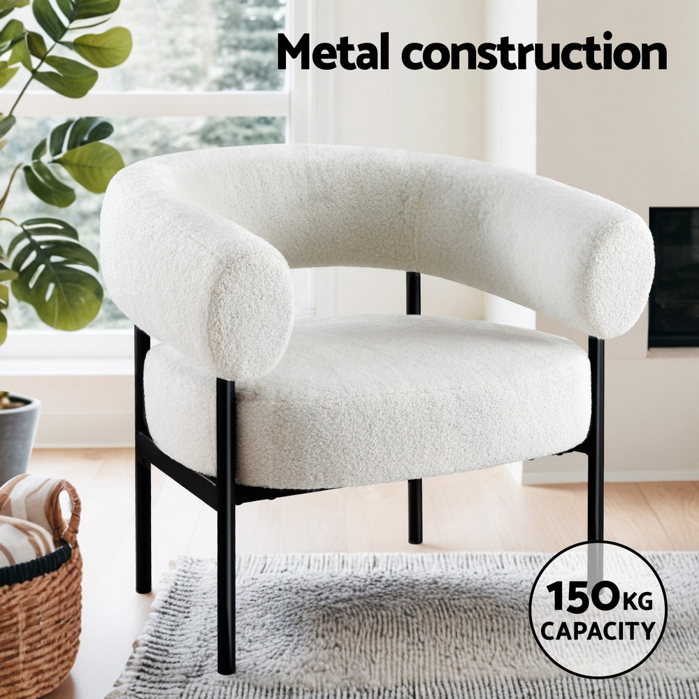 Artiss Curved Boucle Armchair White view 4