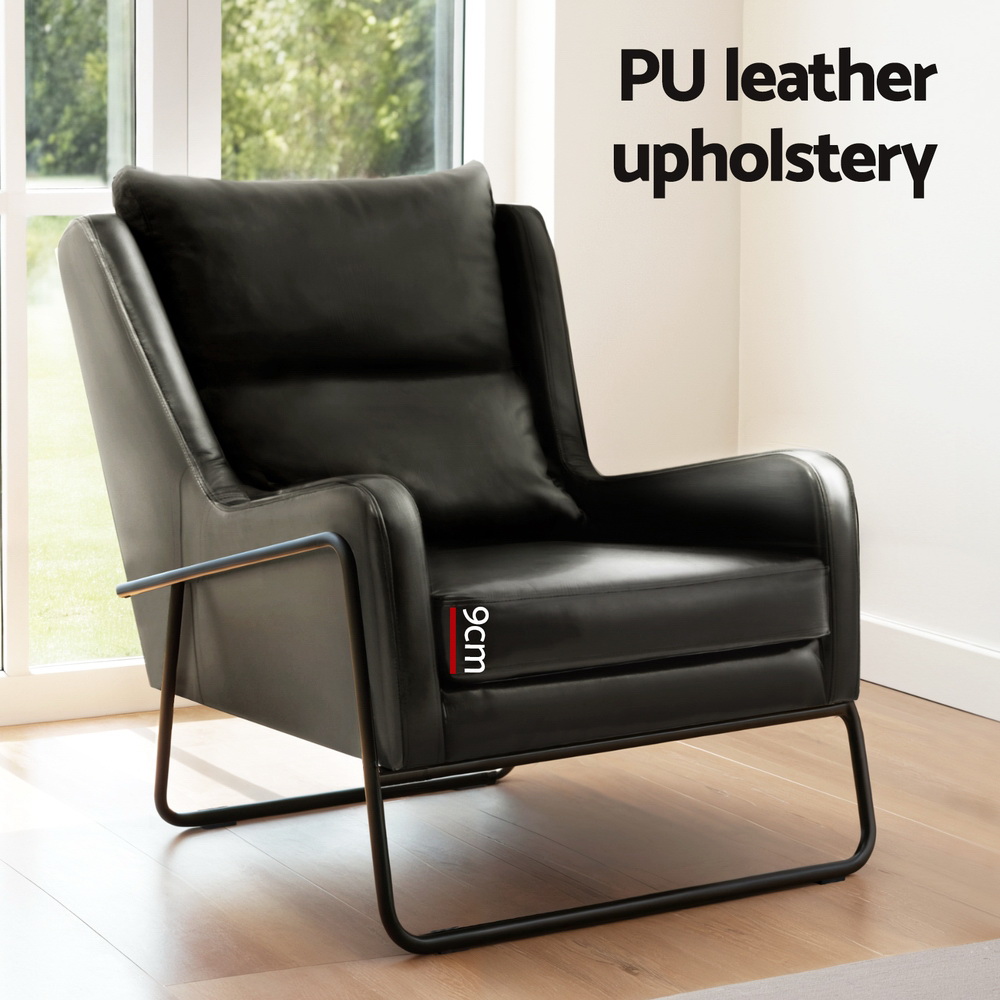 Artiss PU Leather Wingback Armchair Black view 4