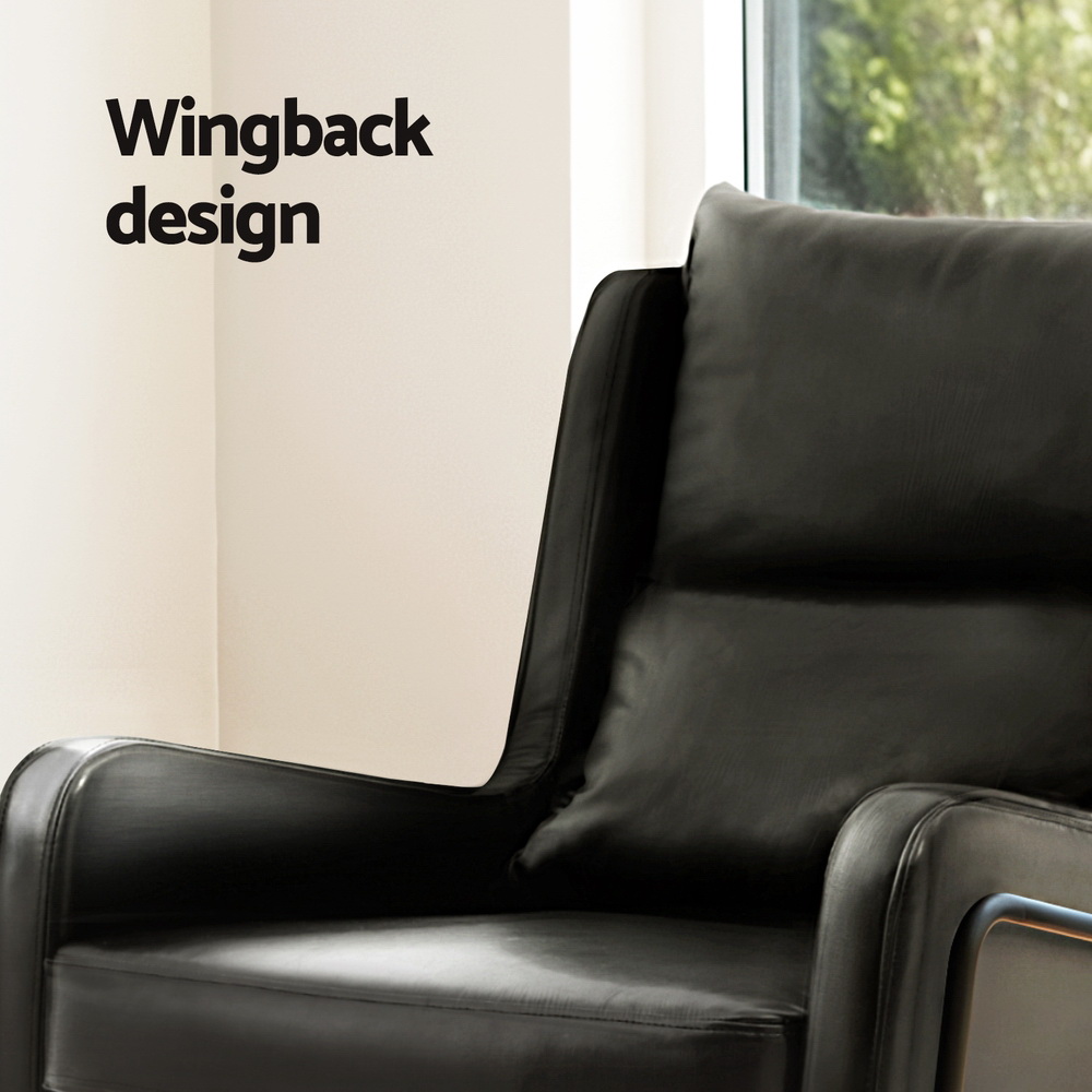 Artiss PU Leather Wingback Armchair Black view 5