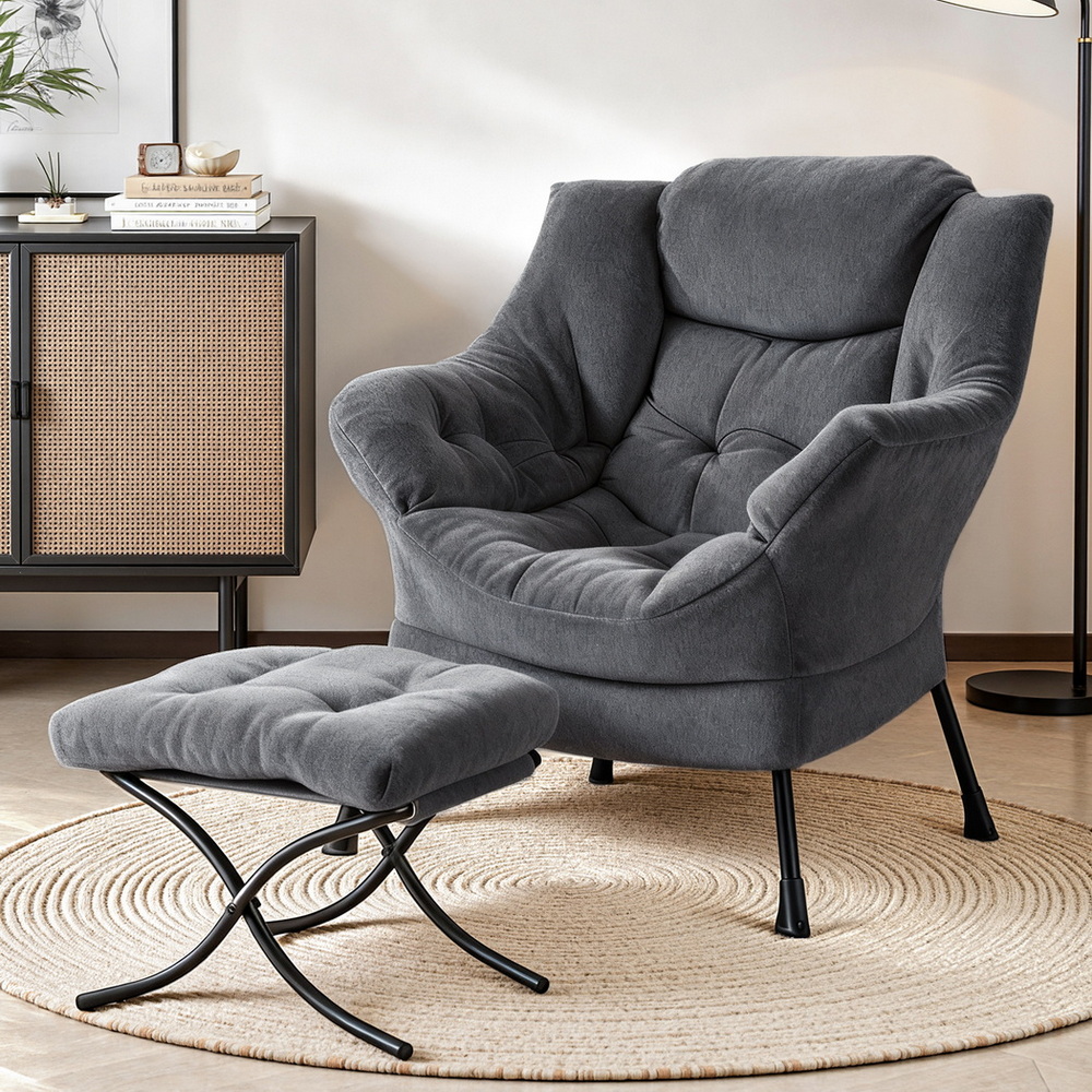 Artiss Velvet Armchair with Ottoman, 2 Colours