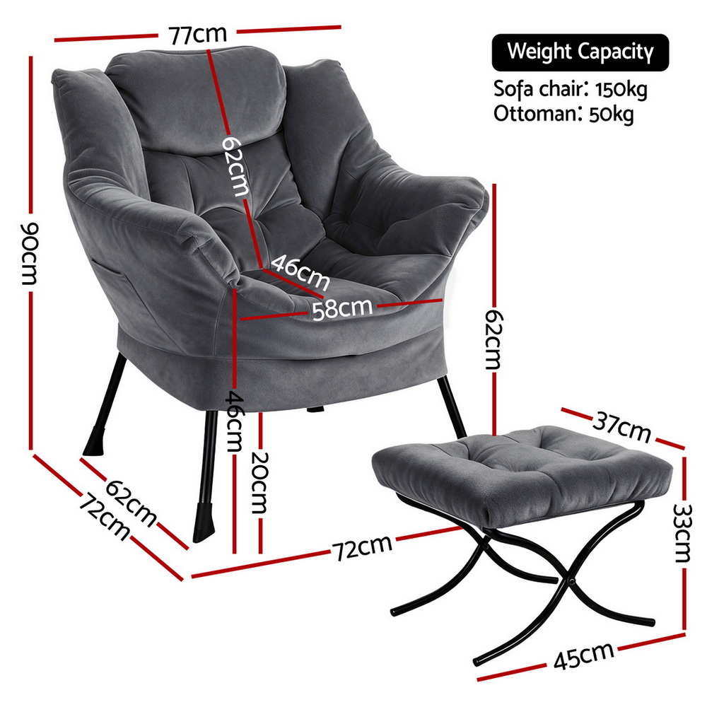 Artiss Velvet Armchair with Ottoman, 2 Colours view 2