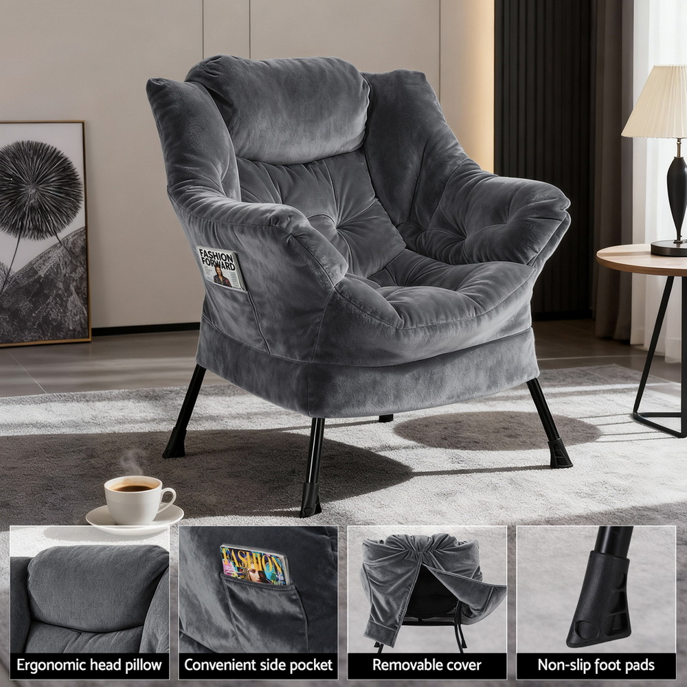 Artiss Velvet Armchair with Ottoman, 2 Colours view 4