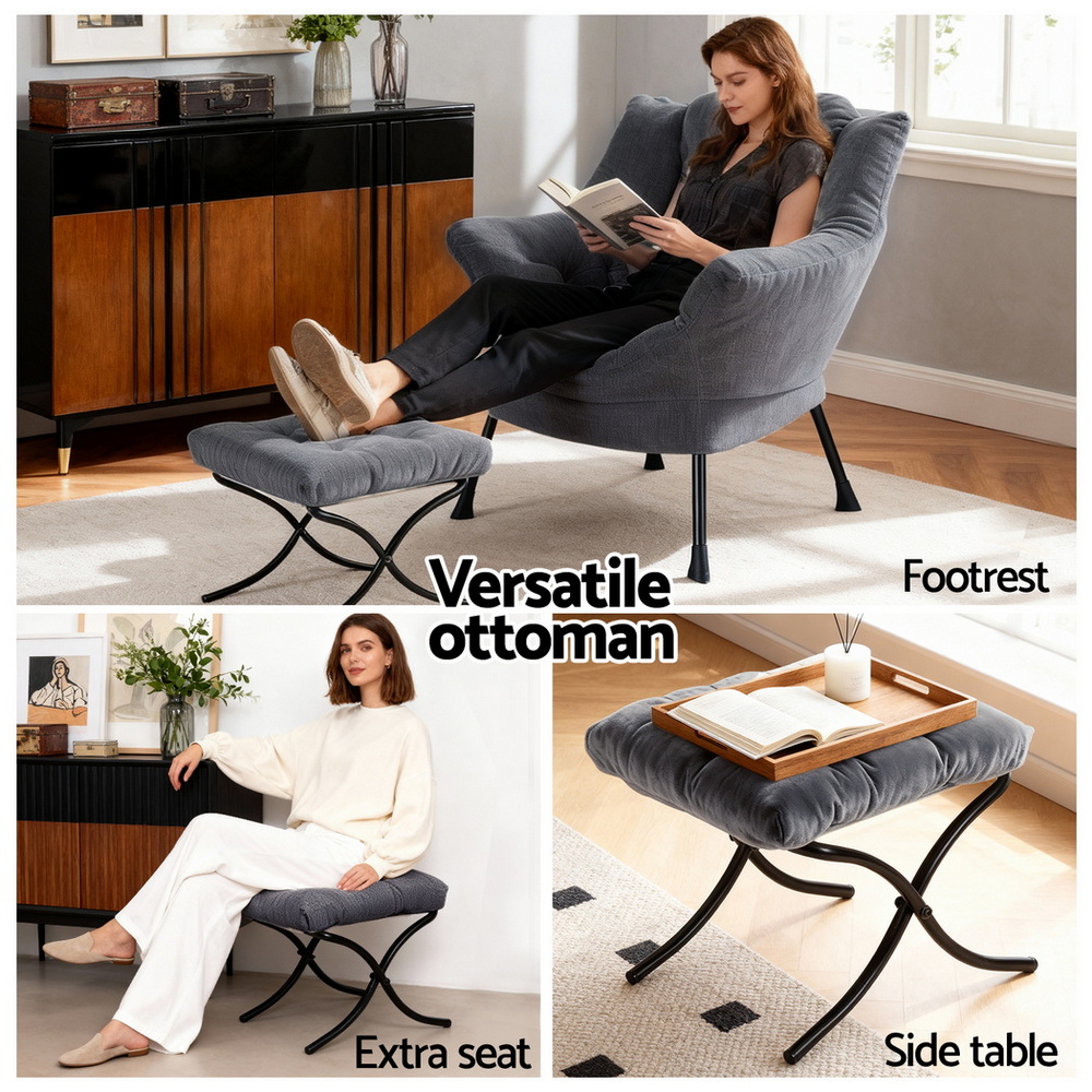 Artiss Velvet Armchair with Ottoman, 2 Colours view 5