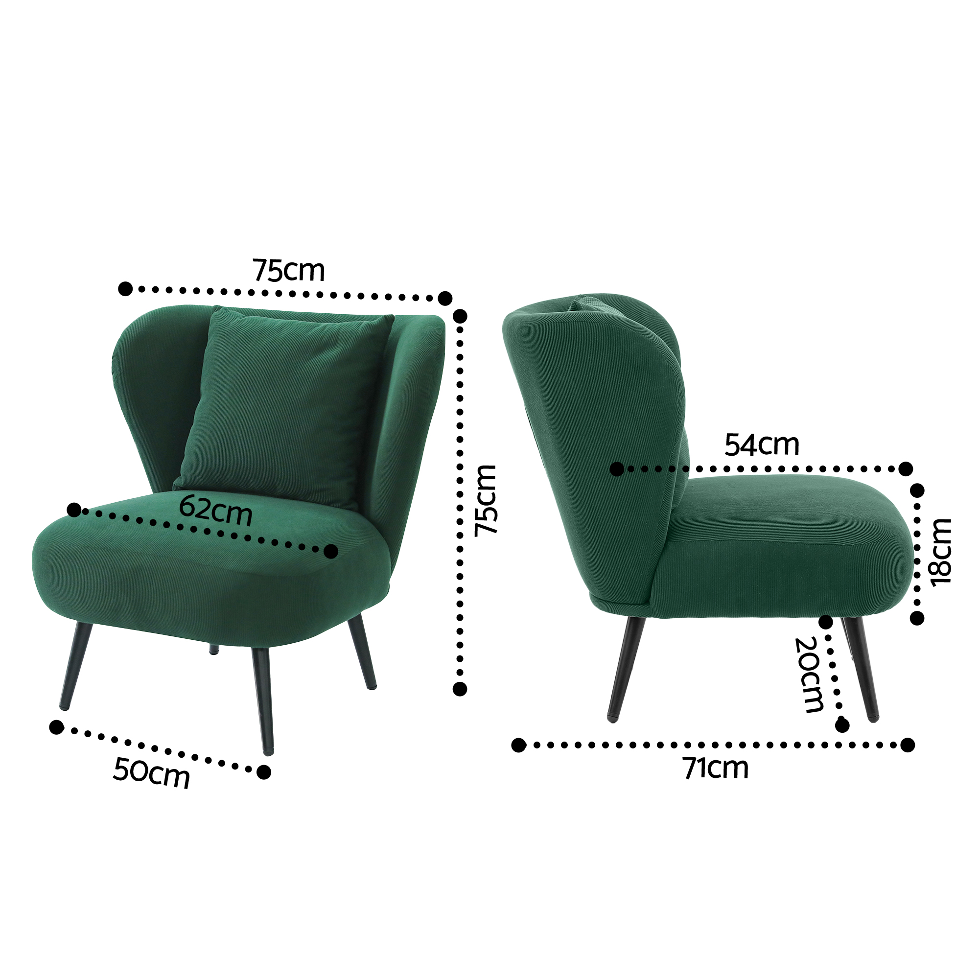 Artiss Corduroy Velvet Armchair Green view 2