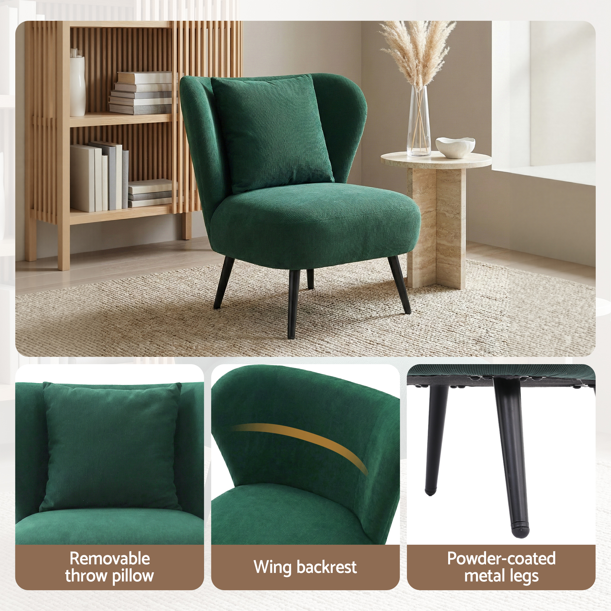 Artiss Corduroy Velvet Armchair Green view 5