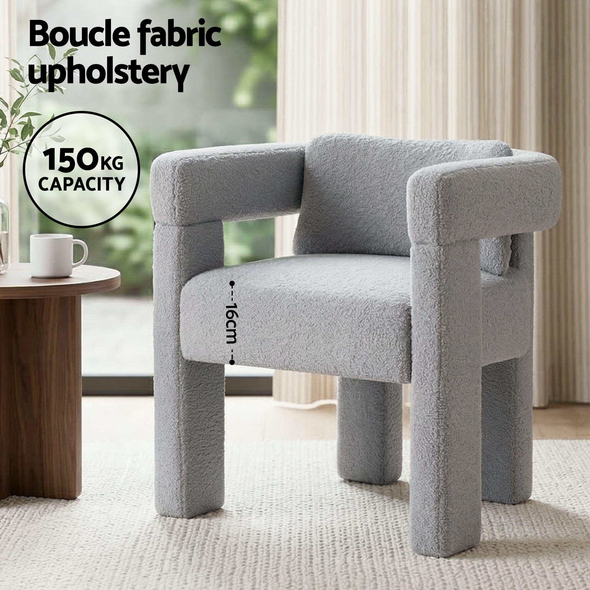 Artiss Boucle Lounge Armchair Grey view 4