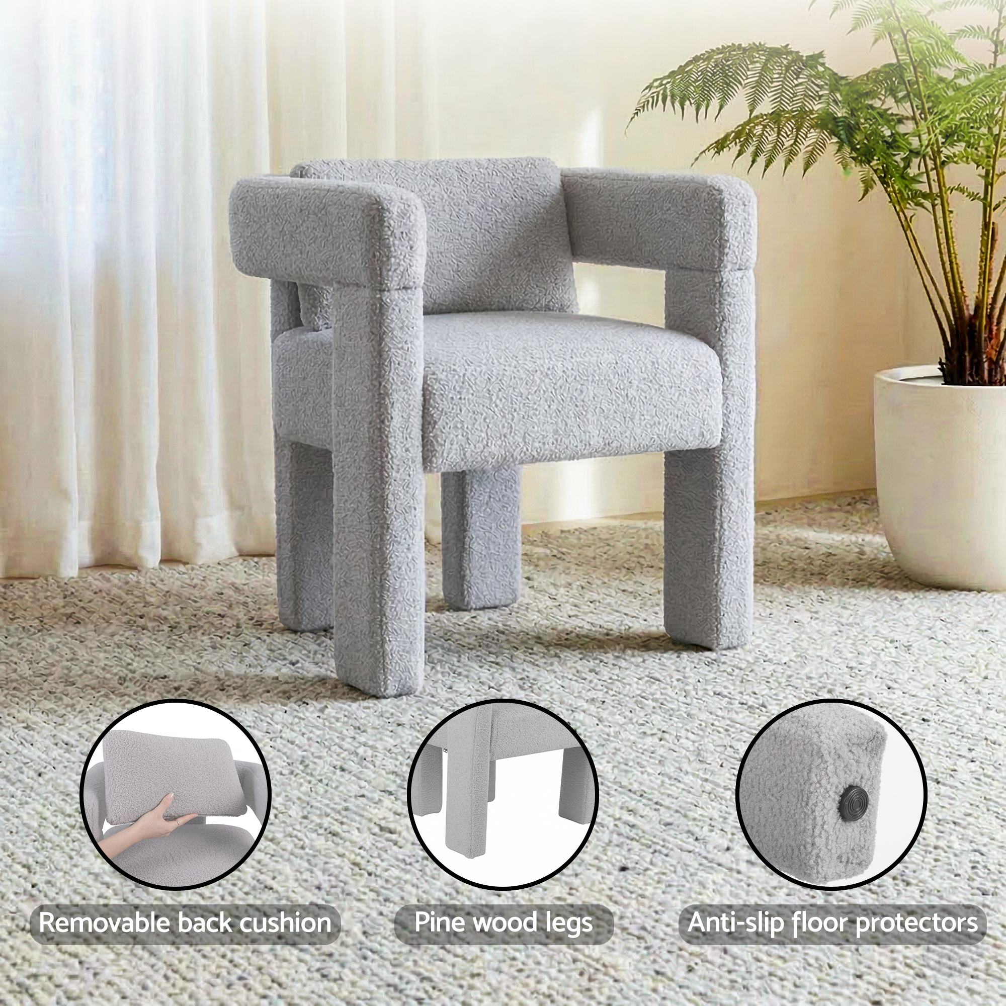Artiss Boucle Lounge Armchair Grey view 5