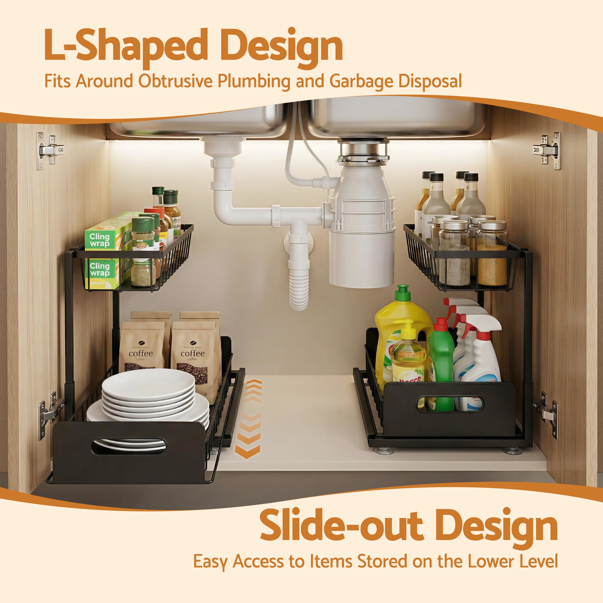 Artiss Under Sink Organizer L-Shape Pull Out Drawer view 4