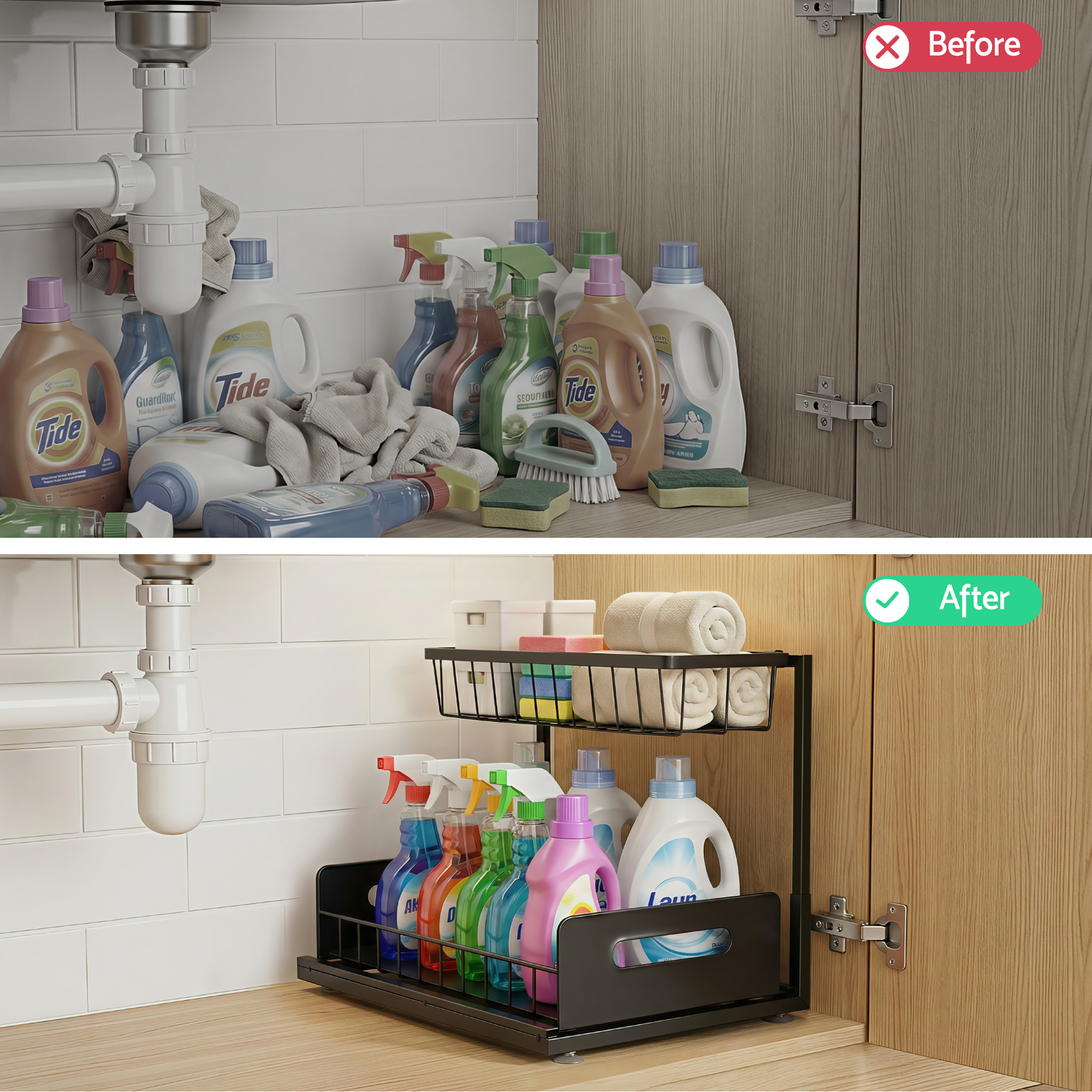 Artiss Under Sink Organizer L-Shape Pull Out Drawer view 5