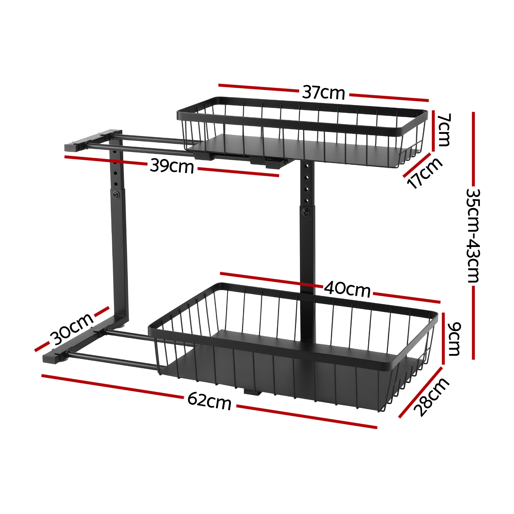 Artiss Under Sink Organizer 2 Drawers Adjustable in 2 Colours view 2
