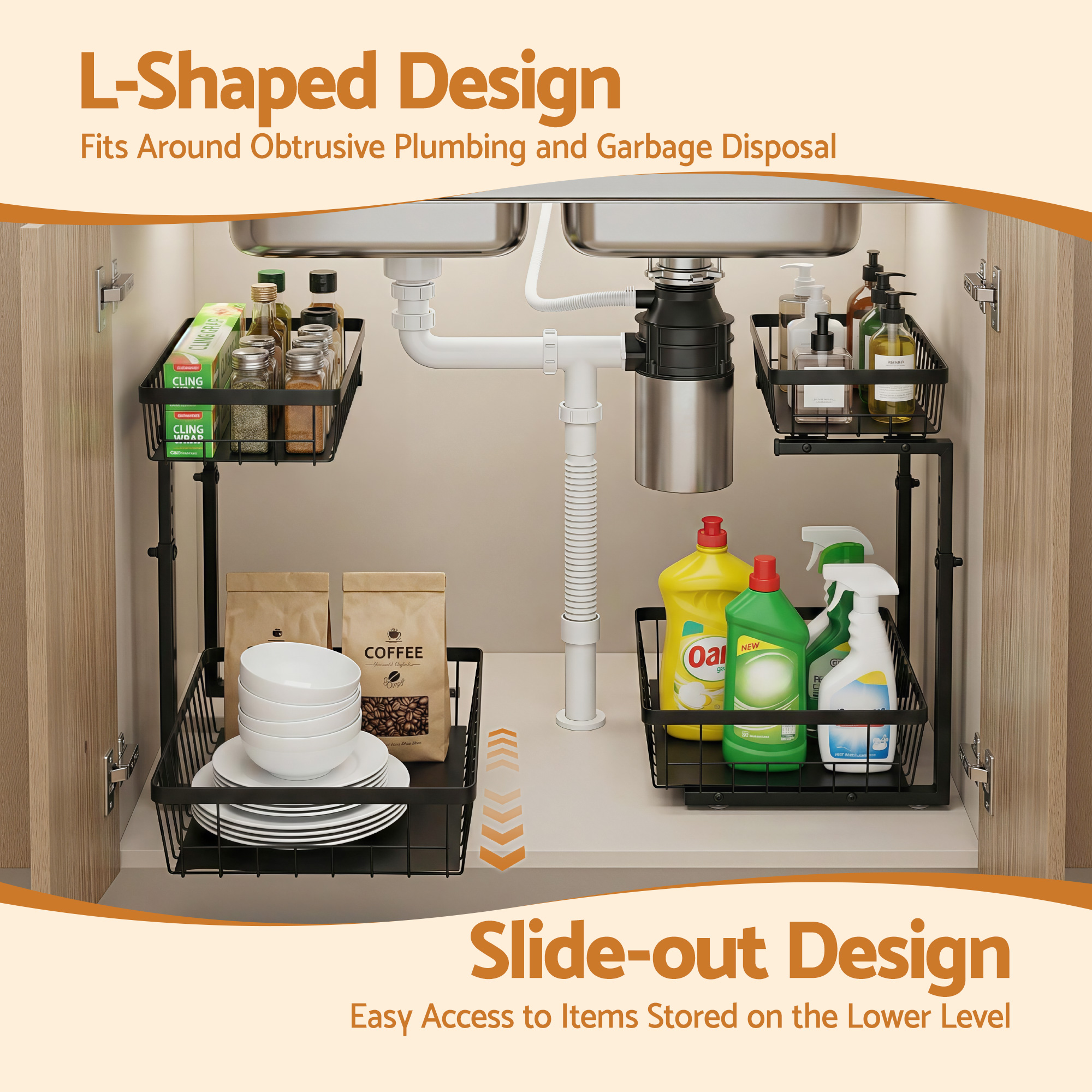 Artiss Under Sink Organizer 2 Drawers Adjustable in 2 Colours view 4