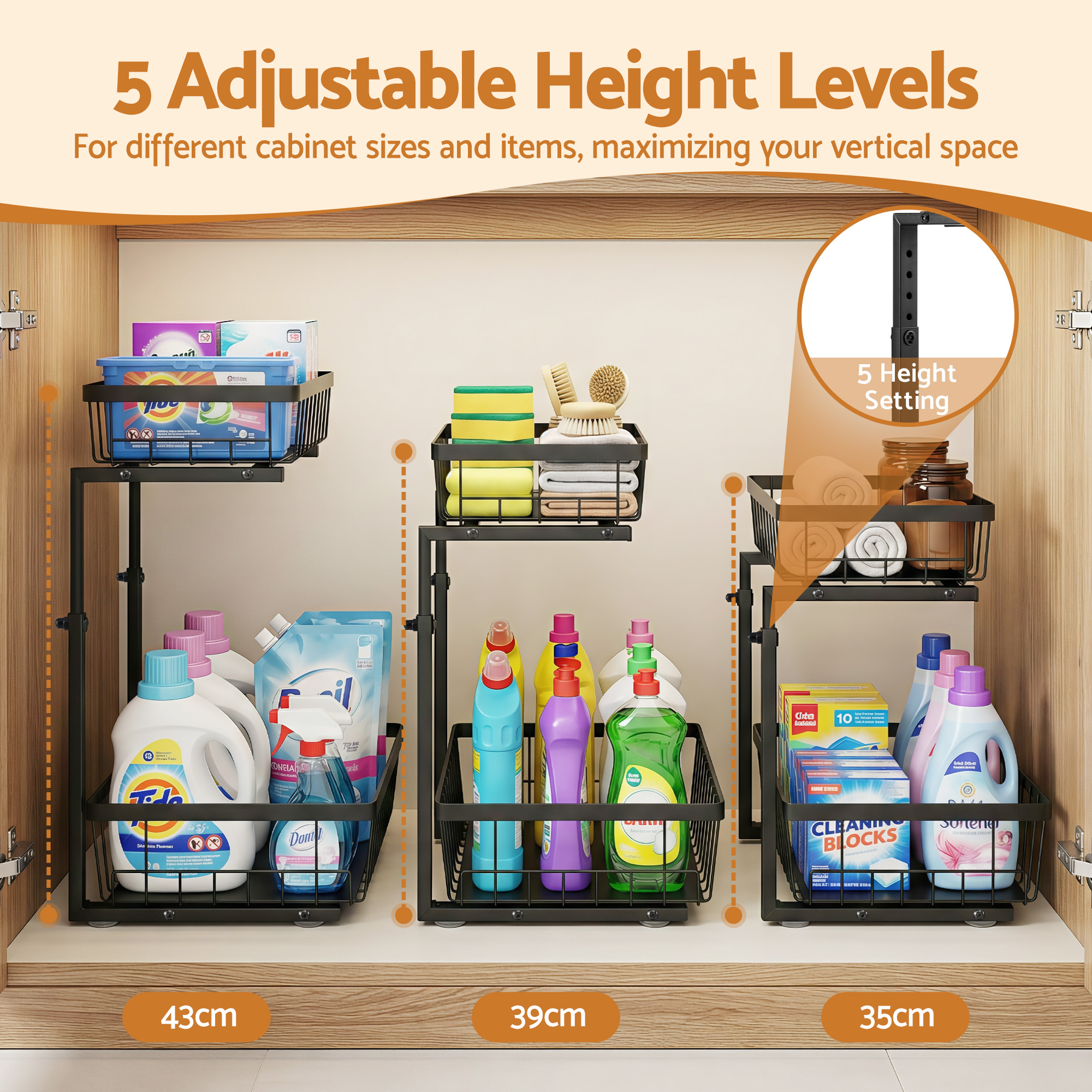 Artiss Under Sink Organizer 2 Drawers Adjustable in 2 Colours view 5