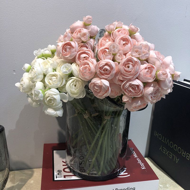 Simulated lotus lily bunched flowers, 6 stems per bunch 28cm long, realistic wrinkled petals in multiple colors, includes flower buds and large blooms, versatile decoration for weddings, home and DIY floral art. view 2