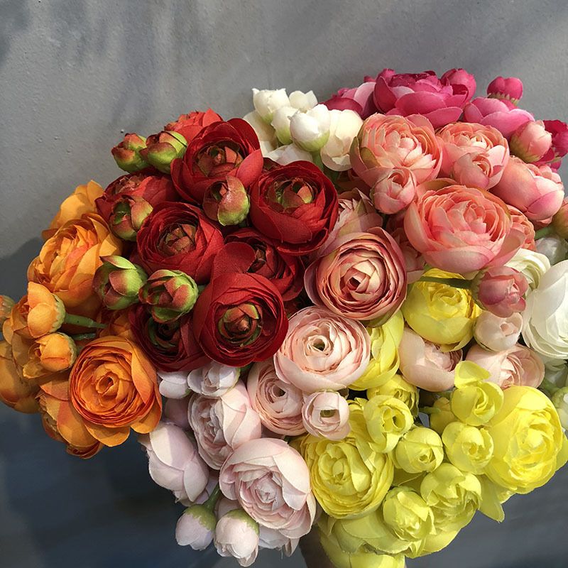 Simulated lotus lily bunched flowers, 6 stems per bunch 28cm long, realistic wrinkled petals in multiple colors, includes flower buds and large blooms, versatile decoration for weddings, home and DIY floral art. view 3