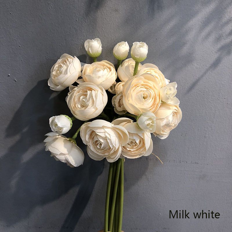 Simulated lotus lily bunched flowers, 6 stems per bunch 28cm long, realistic wrinkled petals in multiple colors, includes flower buds and large blooms, versatile decoration for weddings, home and DIY floral art. view 5