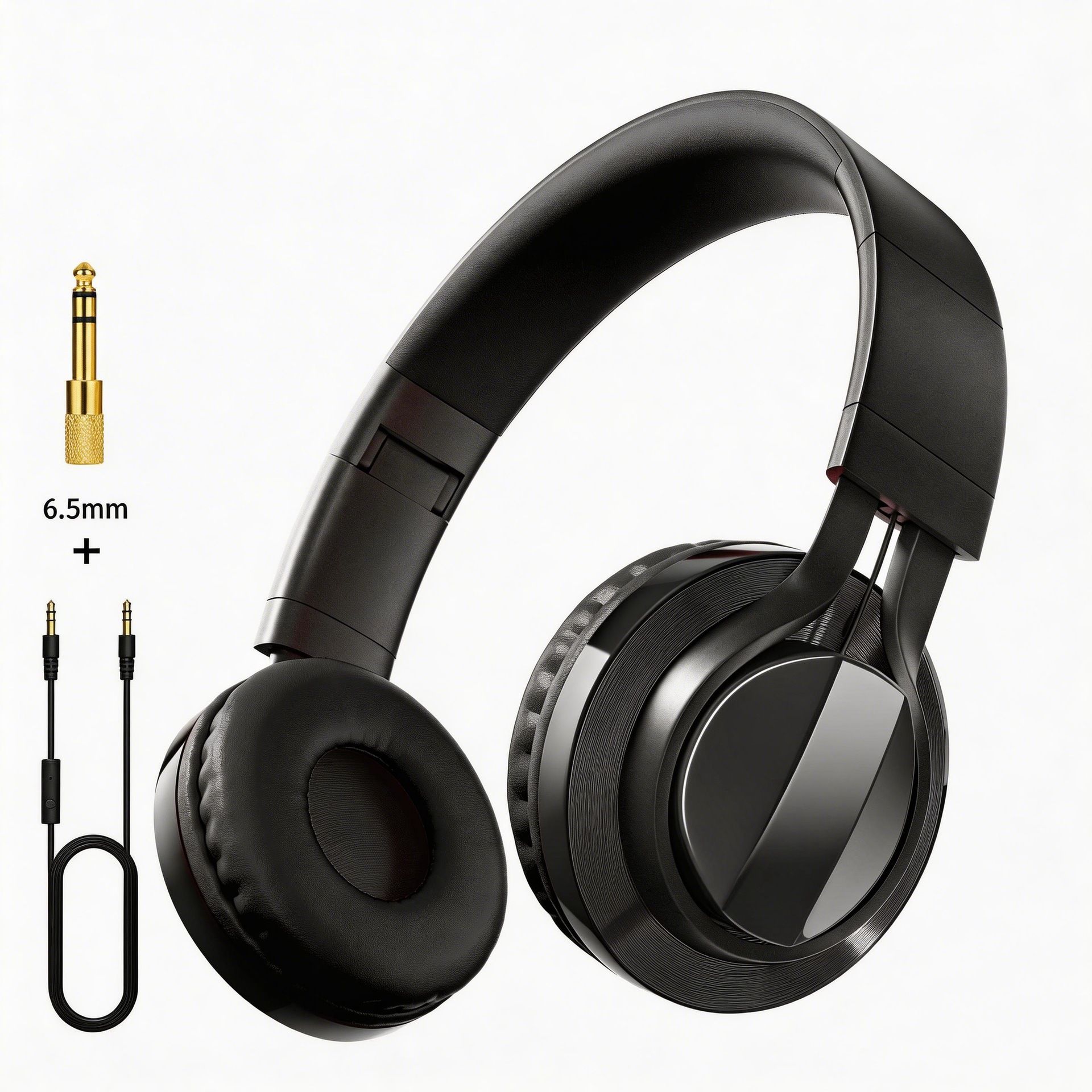 Wired Over-Ear Headset, Portable Folding Heavy Bass Headphones, Built-in Microphone, Compatible with Multiple Devices