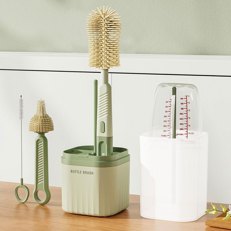 6-in-1 Portable Silicone Bottle Brush Set with Drying Storage Box, All-Purpose Cleaner for Baby Bottles, Nipples, and Straw Cups - Orange view 2