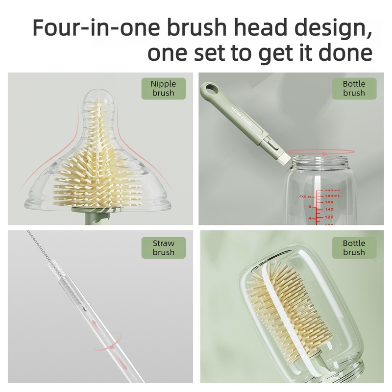 6-in-1 Portable Silicone Bottle Brush Set with Drying Storage Box, All-Purpose Cleaner for Baby Bottles, Nipples, and Straw Cups - Orange view 3