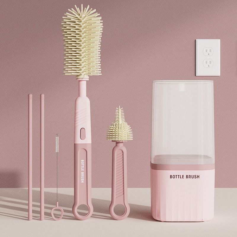 6-in-1 Portable Silicone Bottle Brush Set with Drying Storage Box, All-Purpose Cleaner for Baby Bottles, Nipples, and Straw Cups