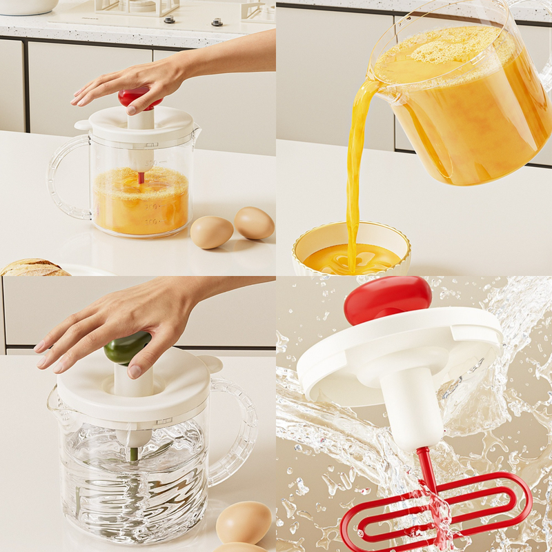Semi-Auto Press Egg Beater Cup, Large-Capacity Measuring Manual Whisk for Cream & Egg Mixing view 2