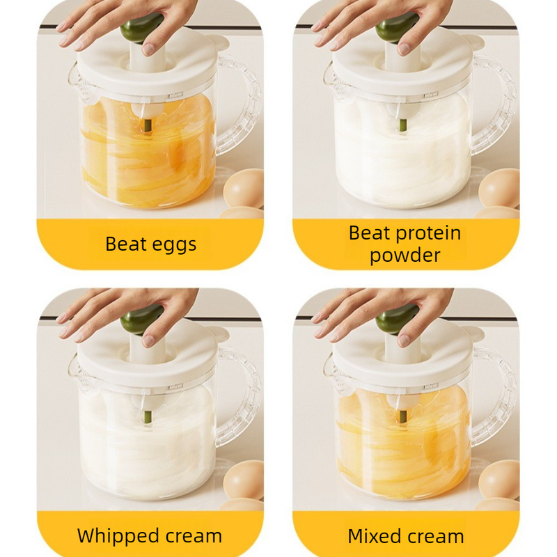 Semi-Auto Press Egg Beater Cup, Large-Capacity Measuring Manual Whisk for Cream & Egg Mixing view 3