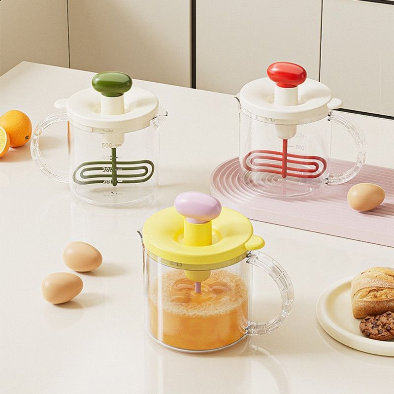 Semi-Auto Press Egg Beater Cup, Large-Capacity Measuring Manual Whisk for Cream & Egg Mixing view 4