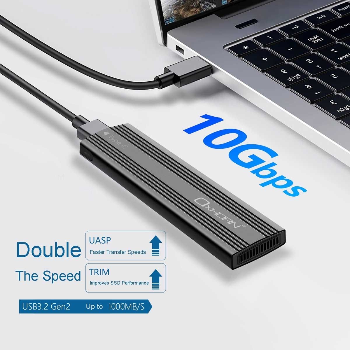 OXHORN UM-311B USB C 3.2 Gen 2 M.2 NVMe Enclosure Black view 2
