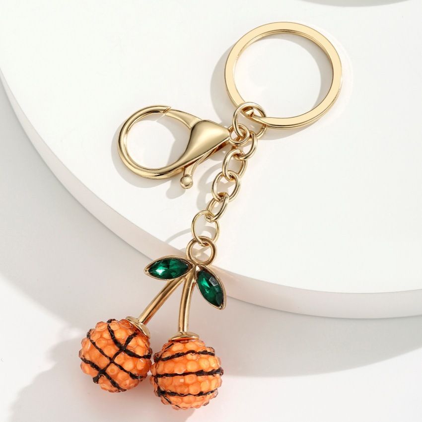 2 Pcs Basketball shape design Creative Sports Ball Cherry Keychain – Cute Resin Charm for Car Keys, Bags & Backpacks 