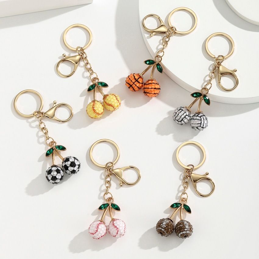 2 Pcs Basketball shape design Creative Sports Ball Cherry Keychain – Cute Resin Charm for Car Keys, Bags & Backpacks view 2