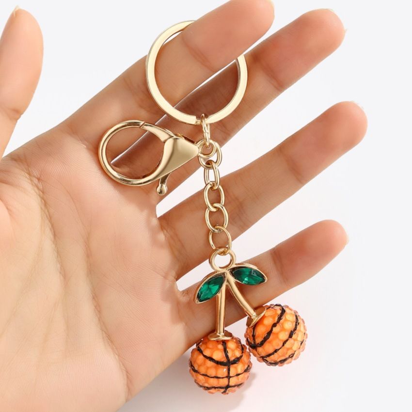 2 Pcs Basketball shape design Creative Sports Ball Cherry Keychain – Cute Resin Charm for Car Keys, Bags & Backpacks view 3