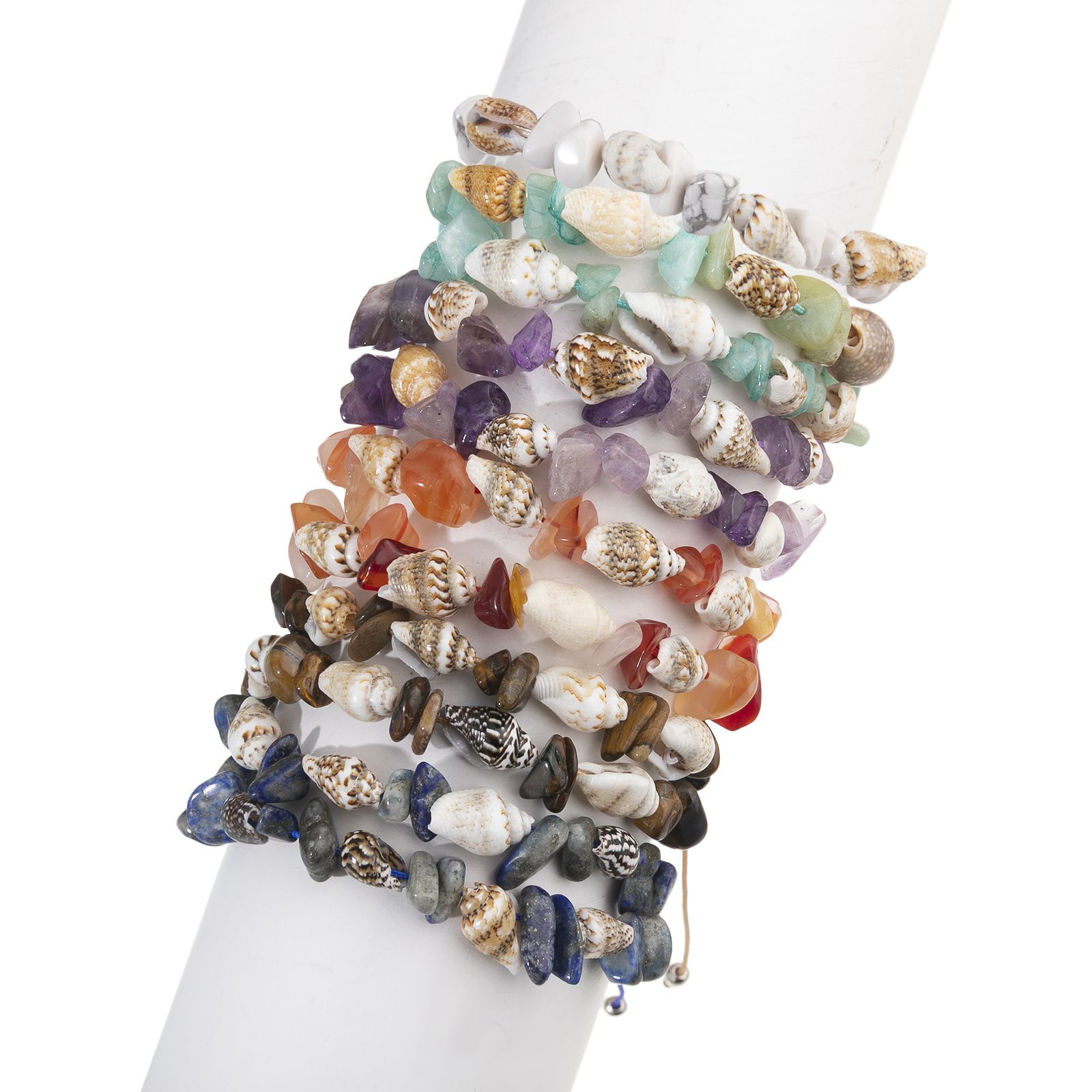 Boho Braided Shell & Crystal Bracelet Set – 12-Piece Adjustable Woven Jewelry with Conch, Beads & Stone Charms view 2
