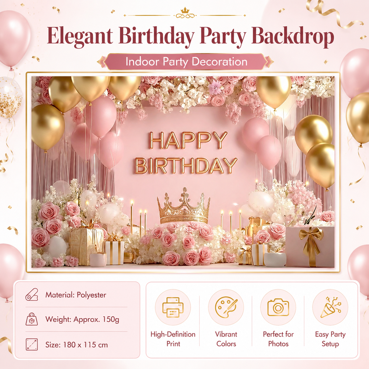 Happy Birthday Party Backdrop Cloth view 6