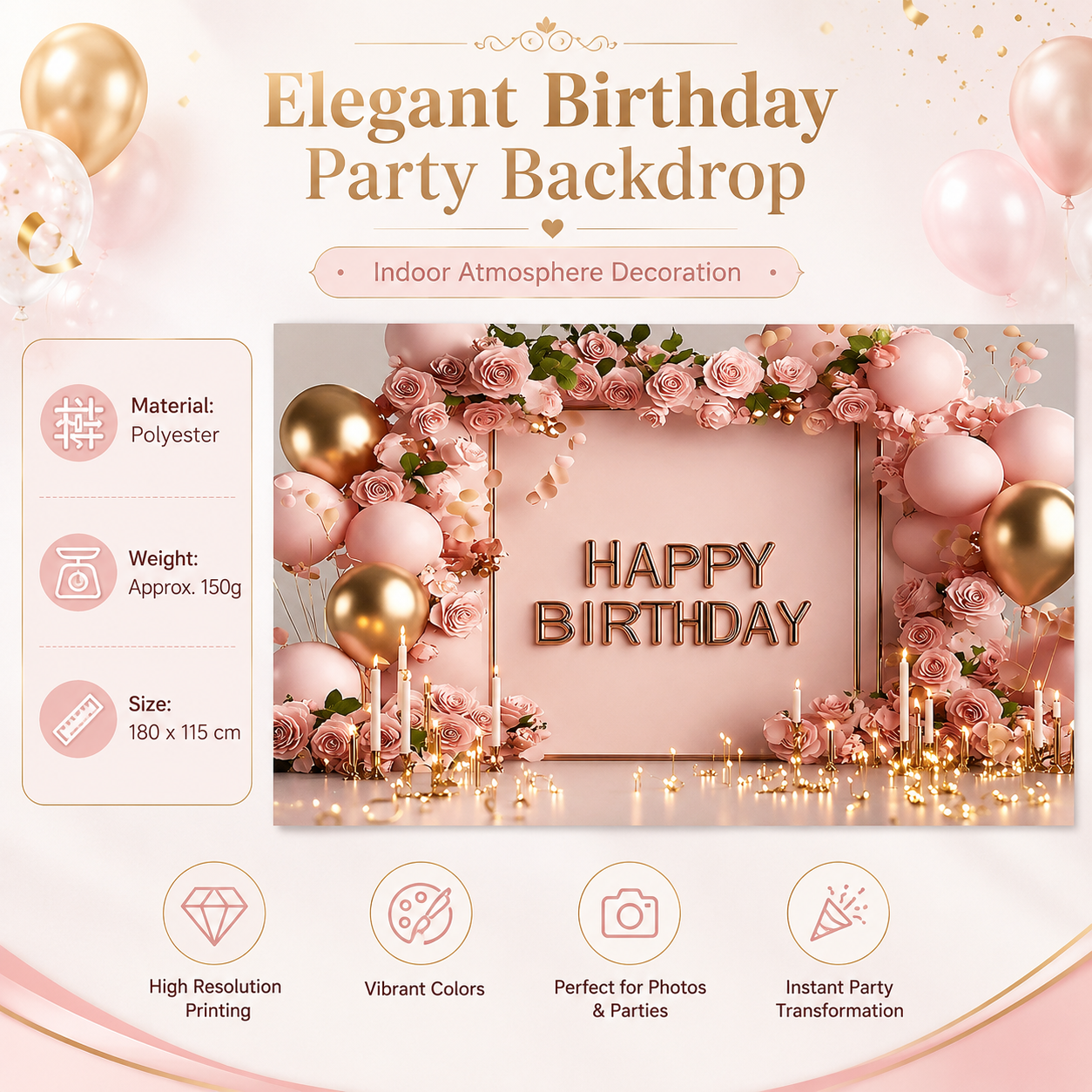 Birthday Party Backdrop + LED Candle Set view 2