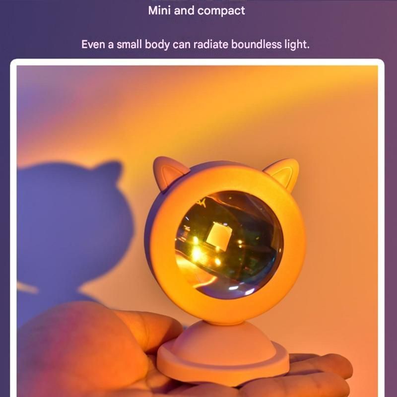 Pink Cat Ear Sunset Projection Lamp and 150x200cm Black Mandala Tapestry Combo - USB Powered ABS Mini Light withPolyester Wall Hanging for Bedroom, Living Room & Photography Ambiance view 5
