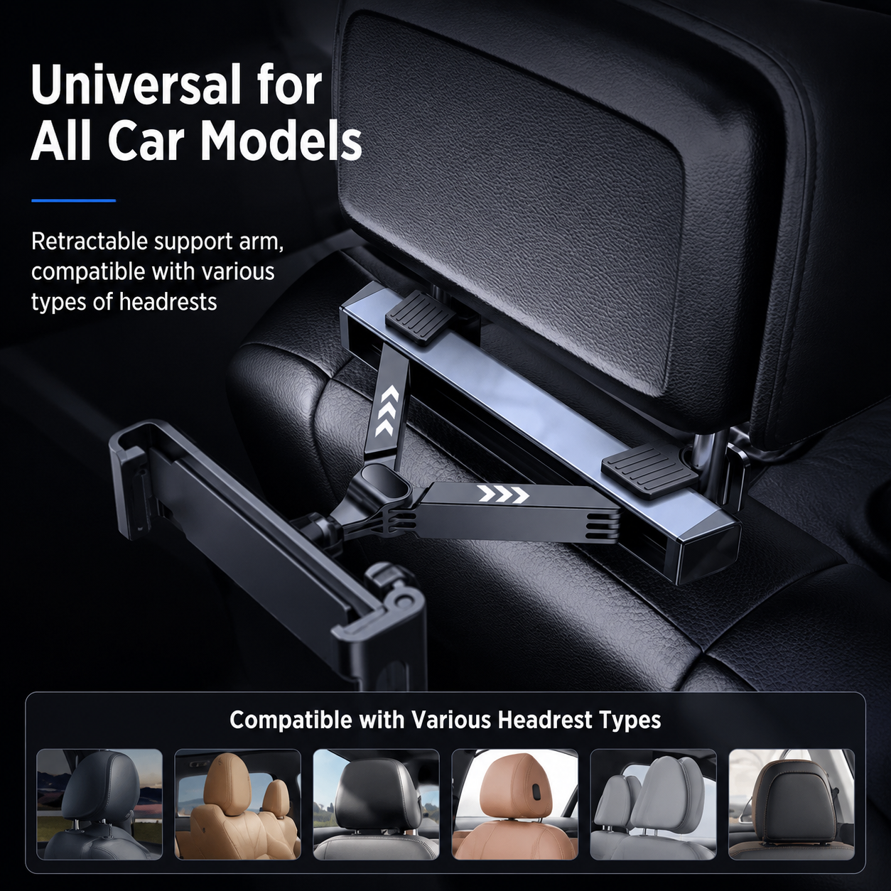 360° Rotating Car Back Seat Tablet & Phone Holder – Adjustable Headrest Mount for 4.7–12.9 Inch Devices, Universal Car Rear Entertainment Stand view 2
