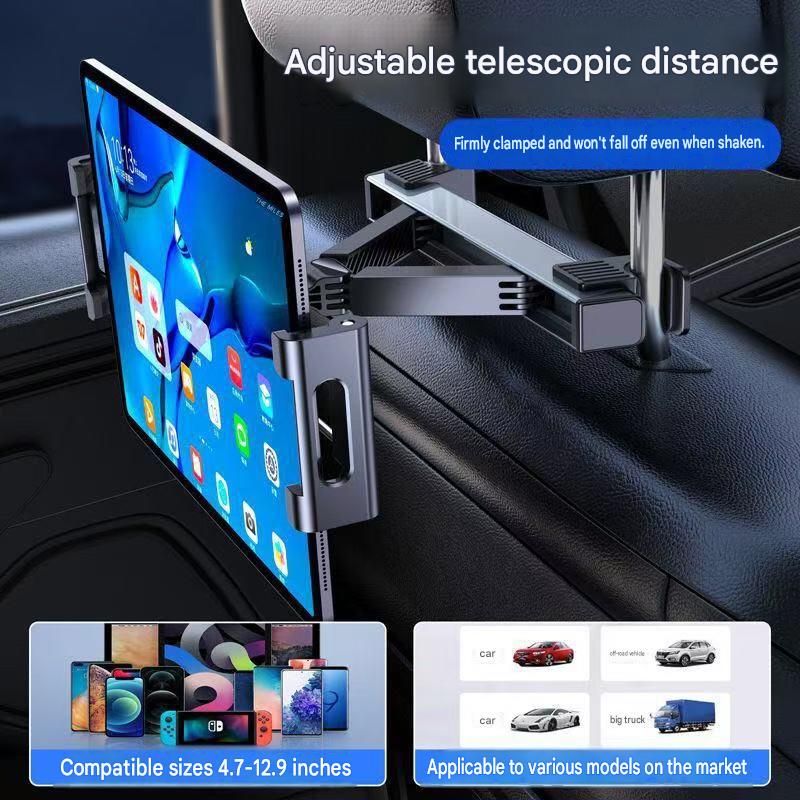 360° Rotating Car Back Seat Tablet & Phone Holder – Adjustable Headrest Mount for 4.7–12.9 Inch Devices, Universal Car Rear Entertainment Stand view 3