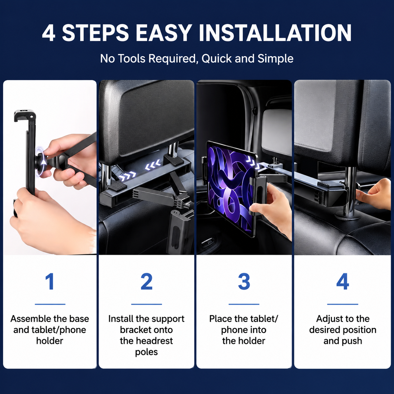 360° Rotating Car Back Seat Tablet & Phone Holder – Adjustable Headrest Mount for 4.7–12.9 Inch Devices, Universal Car Rear Entertainment Stand view 5