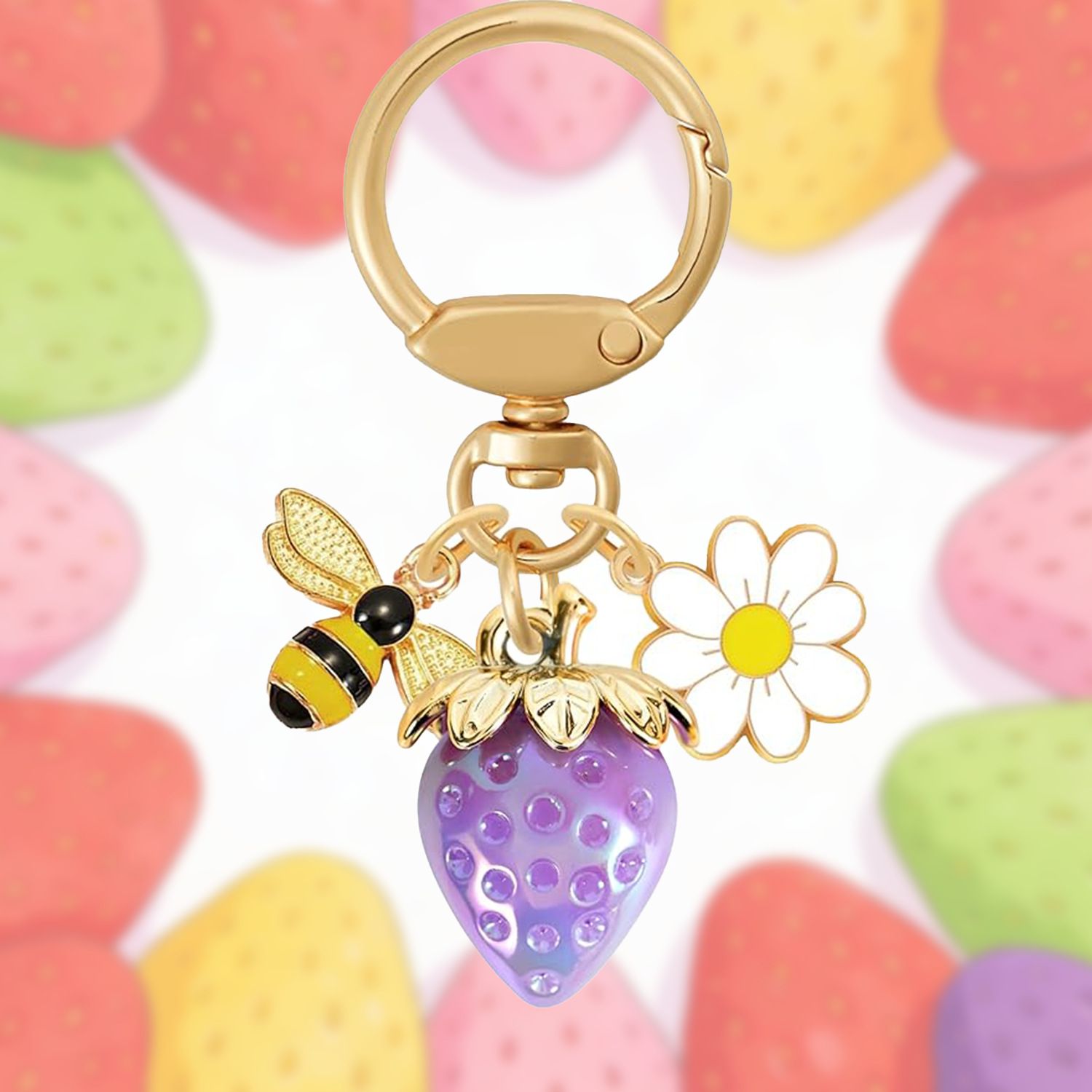 Solid Strawberry & Daisy Keychain view 6