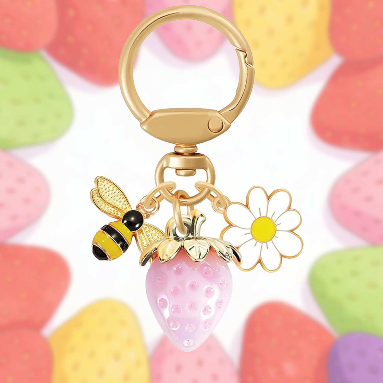 Solid Strawberry & Daisy Keychain