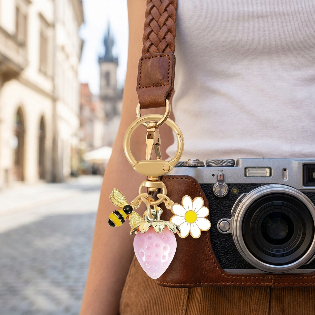 Solid Strawberry & Daisy Keychain view 2