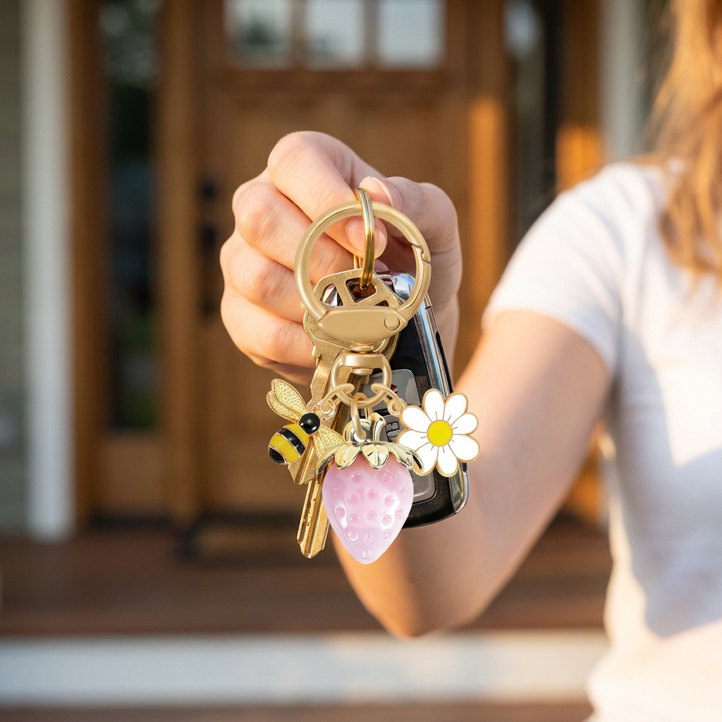 Solid Strawberry & Daisy Keychain view 4