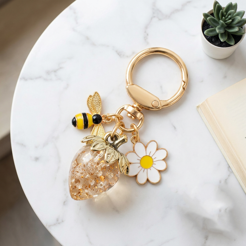 Crystal Strawberry & Daisy Keychain view 7