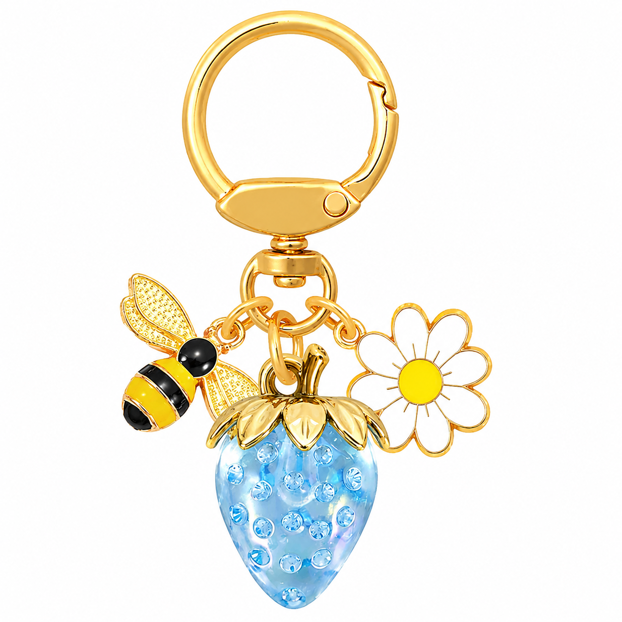 Crystal Strawberry & Daisy Keychain view 2